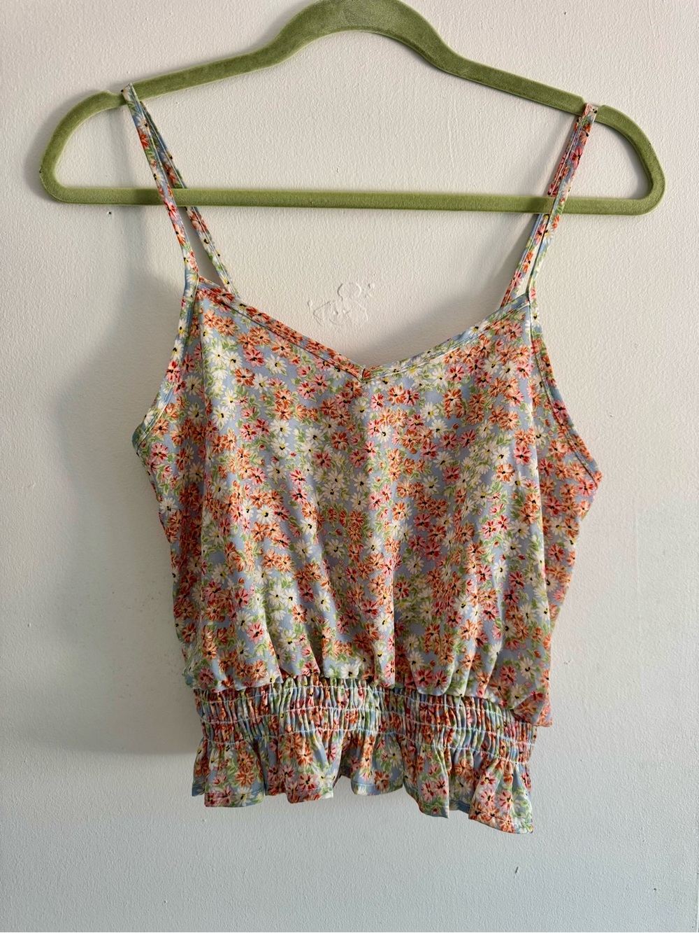 Light Blue Floral Smocked-Hem Cami Top - Picture 6 of 8